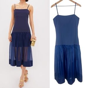 Tuckernuck Hyacinth House Dawson Drop Waist Midi Dress Navy size Medium